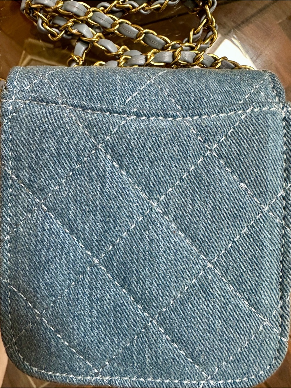 New Authentic CHANEL VIP Beauty Blue Denim Quilted Mini Crossbody bag purse Gold - Picture 12 of 15